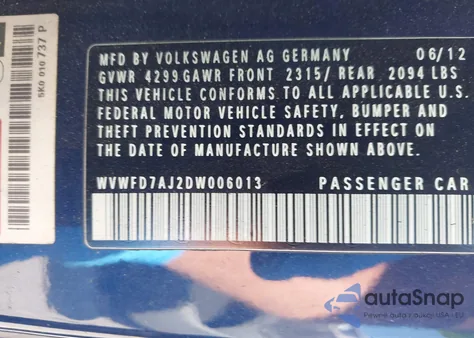 2013 Volkswagen Gti 2-Door z USA, uszkodzony, nr VIN WVWFD7AJ2DW006013